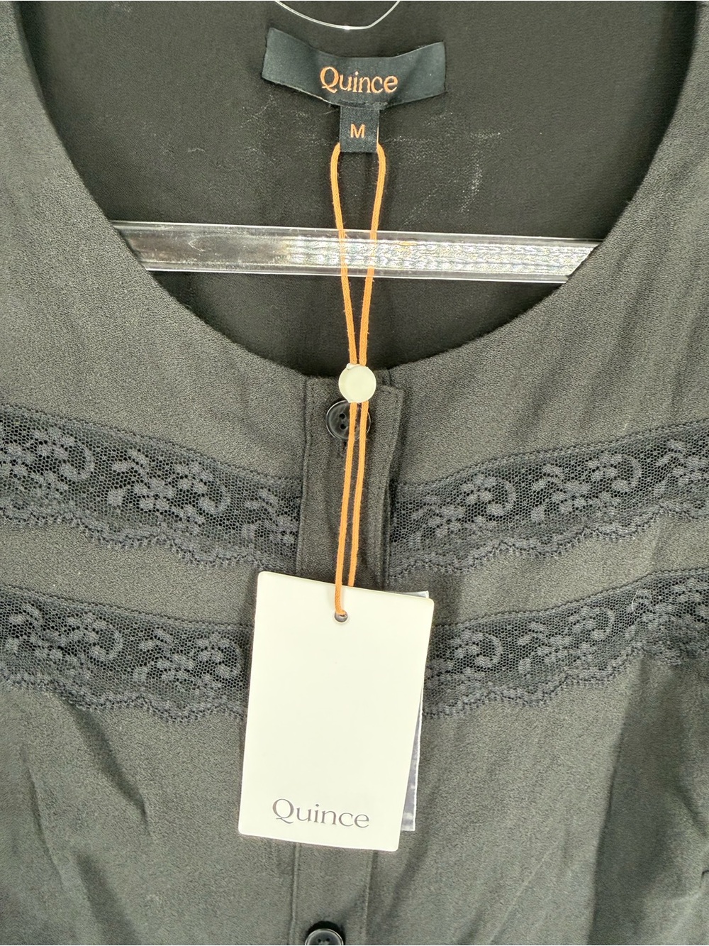 Quince NWT classic Black Button-Front Women’s Dress lace detail - Picture 3 of 7